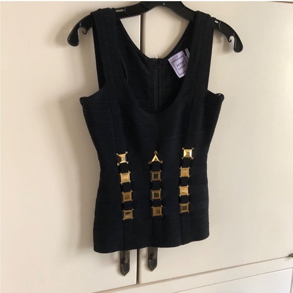 Herve Leger Black Top with Gold Accents XS